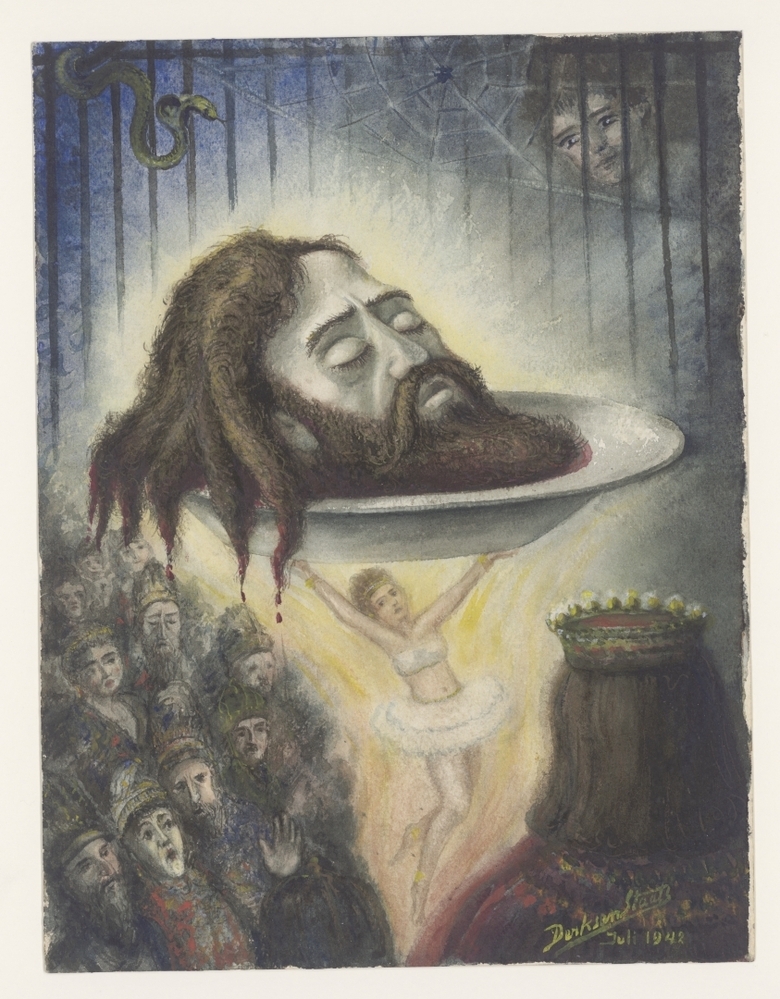 Hoofd van Johannes de Doper, gedragen door dansende Salomé