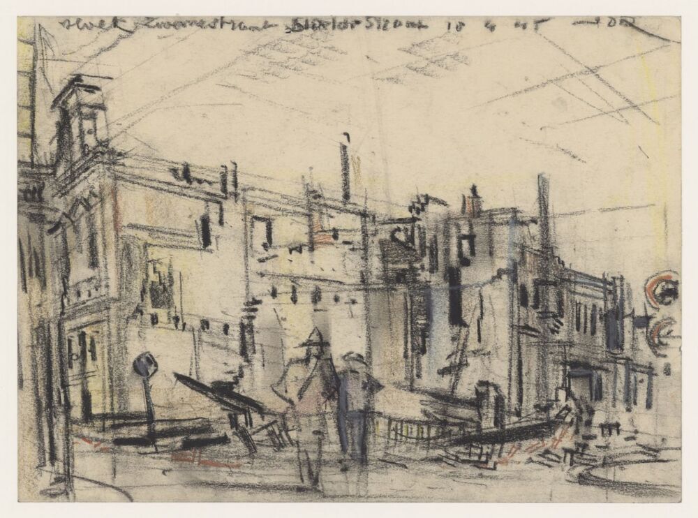 Hoek Zwanestraat- Stoeldraaierstraat na de verwoesting