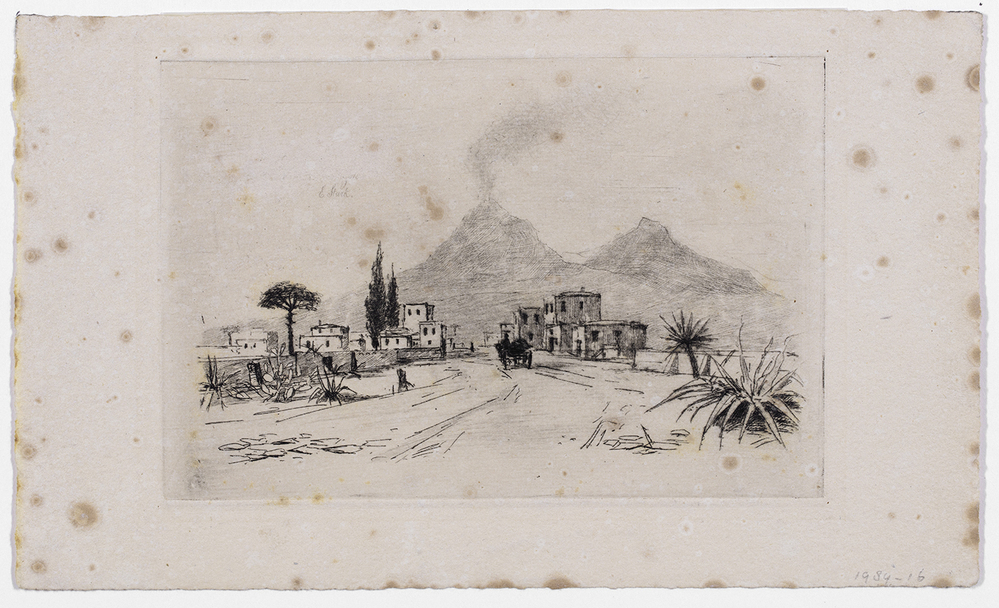 Landschap met rokende vulkaan