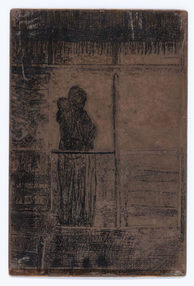 Wachtende vrouw met kind (etsplaat)