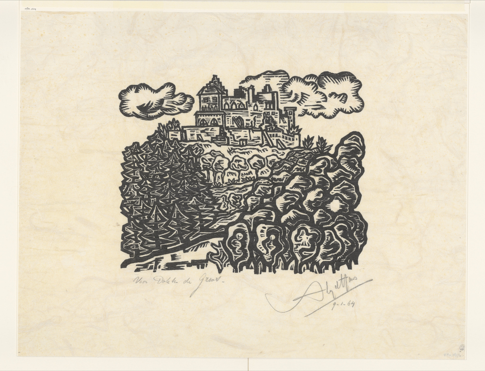 Landschap met ommuurde stad