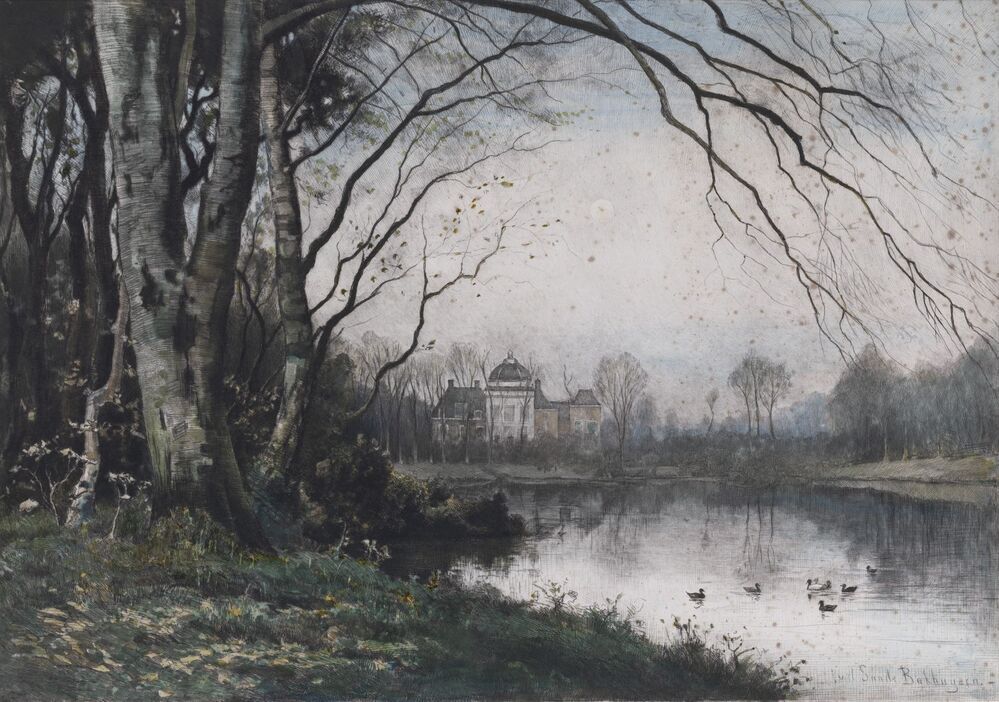 Gezicht op park met villa