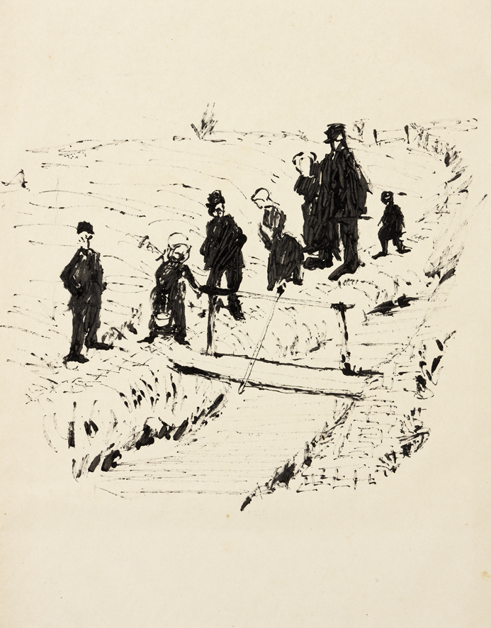 Boerenfamilie in sneeuwlandschap (T-4)