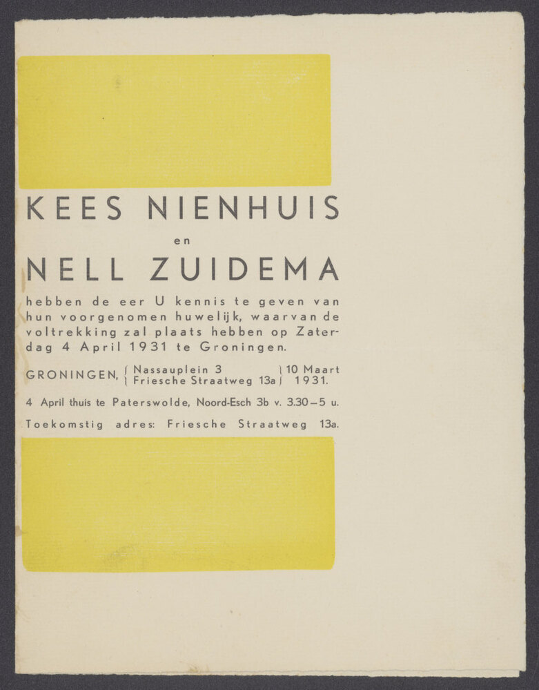 Trouwkaart Kees Nienhuis en Nell Zuidema (G-?)
