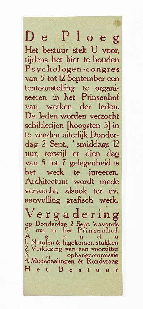 Uitnodiging vergadering De Ploeg [1926]