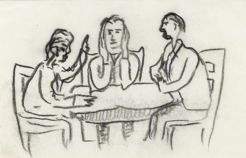 Drie figuren aan tafel (SC-25)
