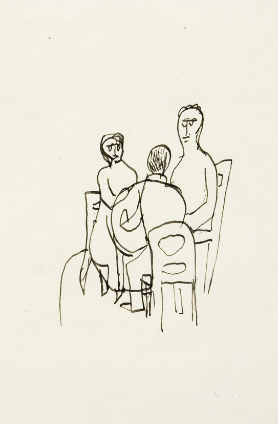 Drie zittende figuren rond tafel (SC-853)