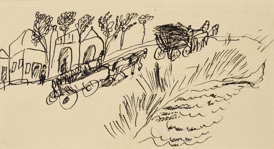 paard en wagen met huizen (SC-935)