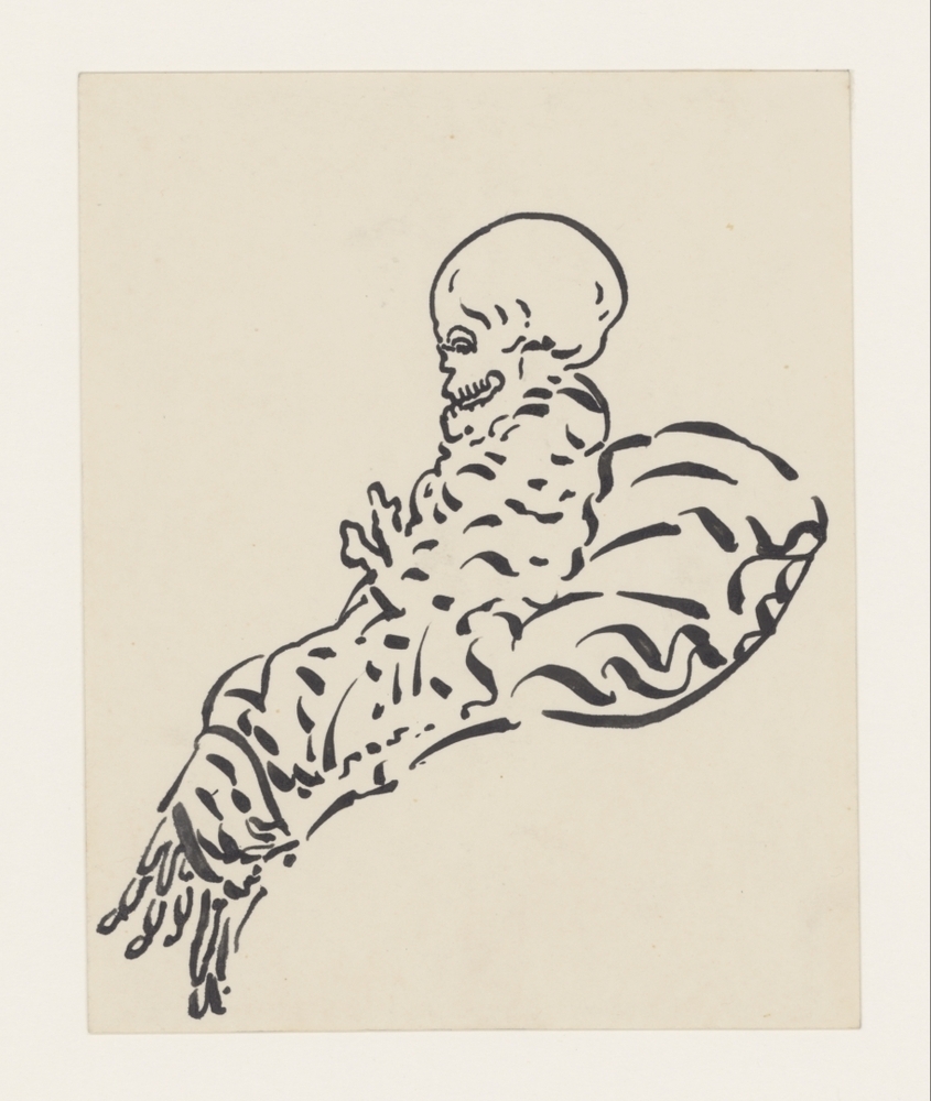 Halfliggende figuur met doodskop