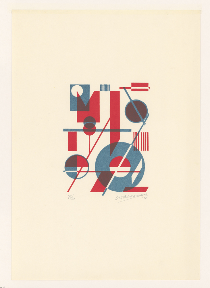 Compositie met blauw en rood