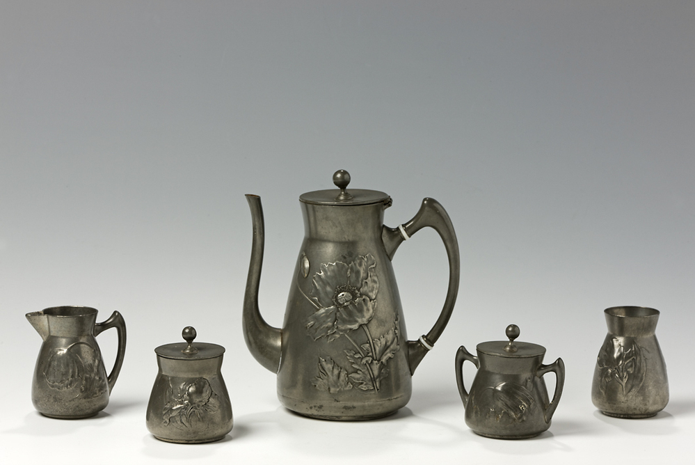 Jugendstil koffiestel van tin