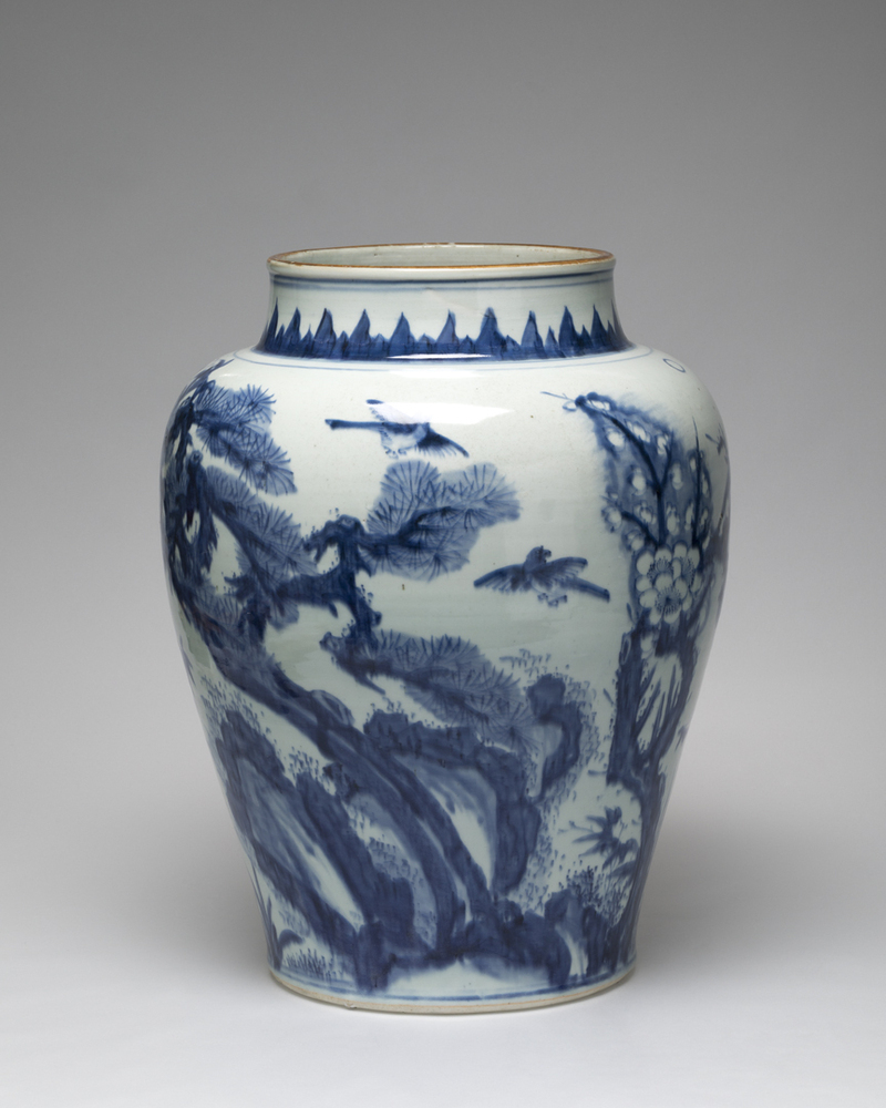 Grote balustervormige vaas met 'De drie vrienden'