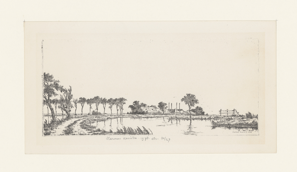 Rij bomen in landschap