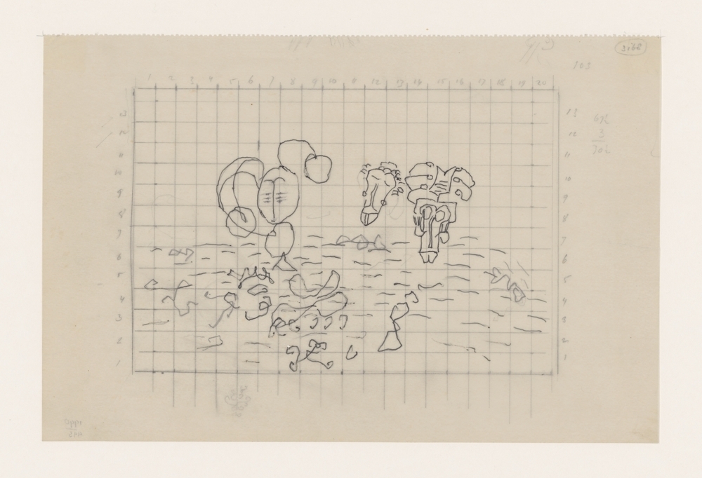 Drie maskerachtige figuren