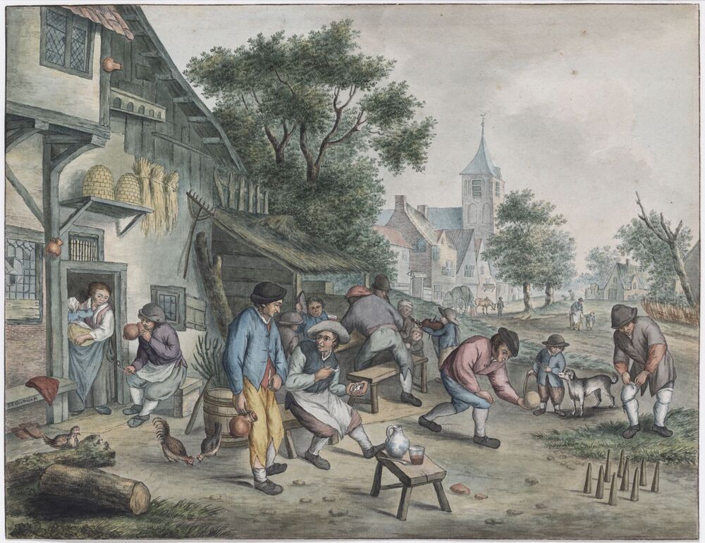 Genretafereel boerendorp (Voor de herberg)