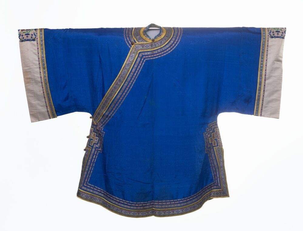 Helblauwe zijden Chinese kimono