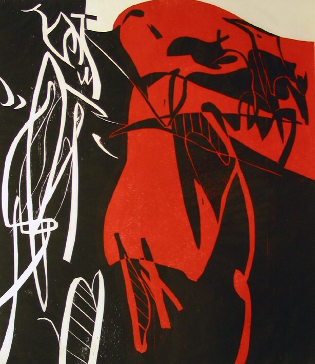 Figuur in rood en zwart