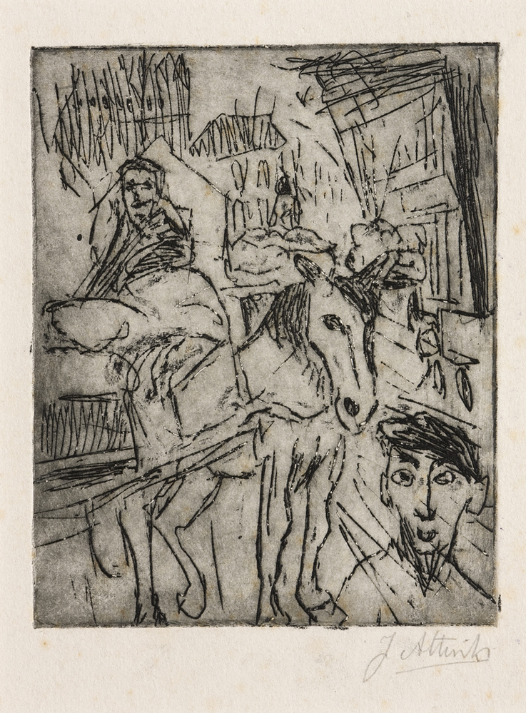 Straatbeeld met kar en paard