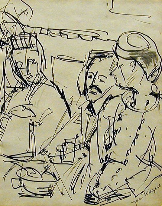 Twee mannen en een vrouw aan tafel