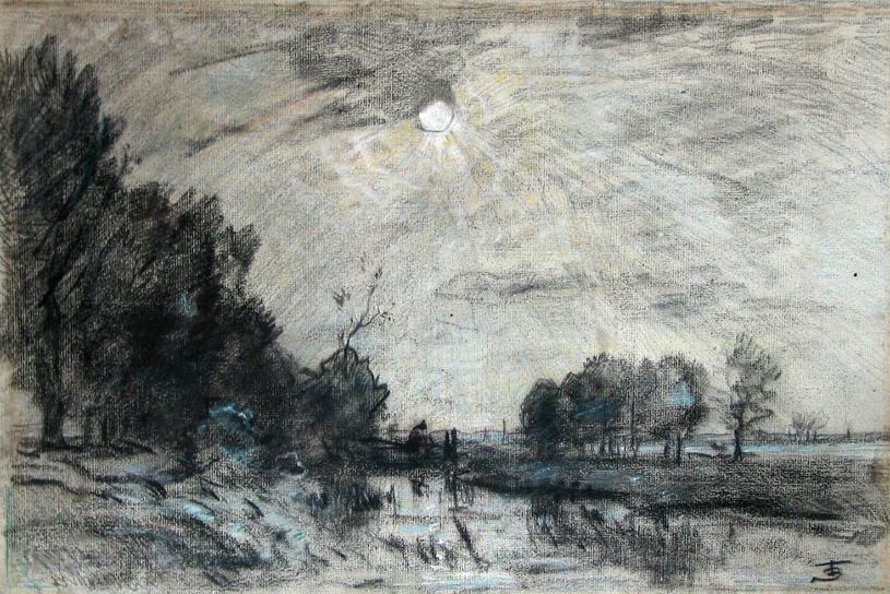 Landschap met brug en doorbrekende zon