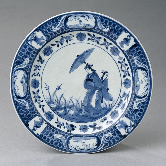 Bord met voorstelling van de parasoldames naar Cornelis Pronk