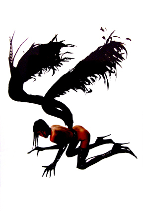 zonder titel (vrouw met vleugels op knieën)