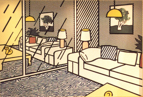 Wallpaper with blue floor interior