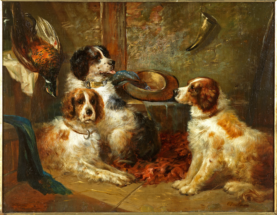 Drie jachthonden in interieur