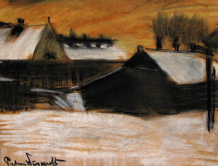 Zonder titel (Winterlandschap met boerderijen)