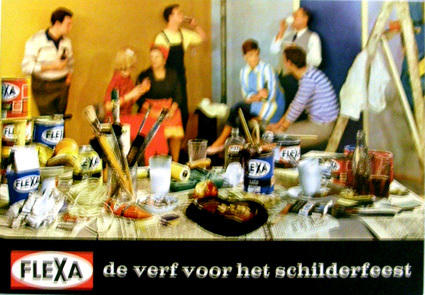 Reclame voor FLEXA-verf: FLEXA de verf voor het schildersfeest