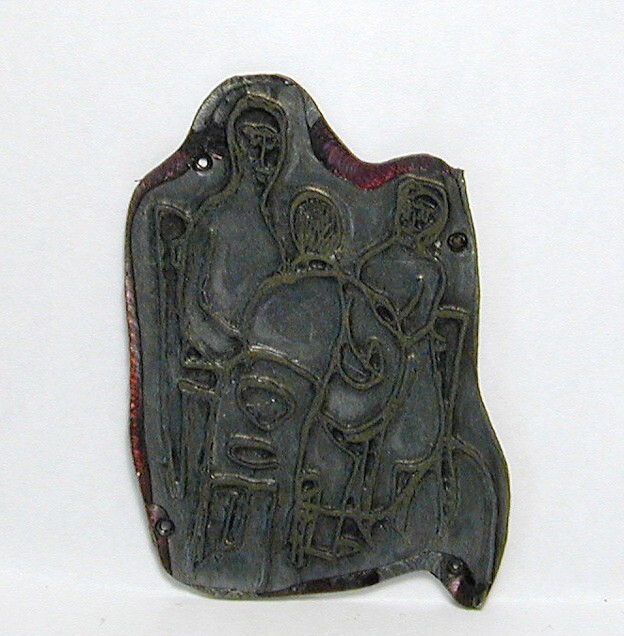 Gesprek (Drie figuren aan tafels)