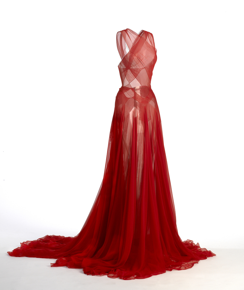 Red chiffon dress