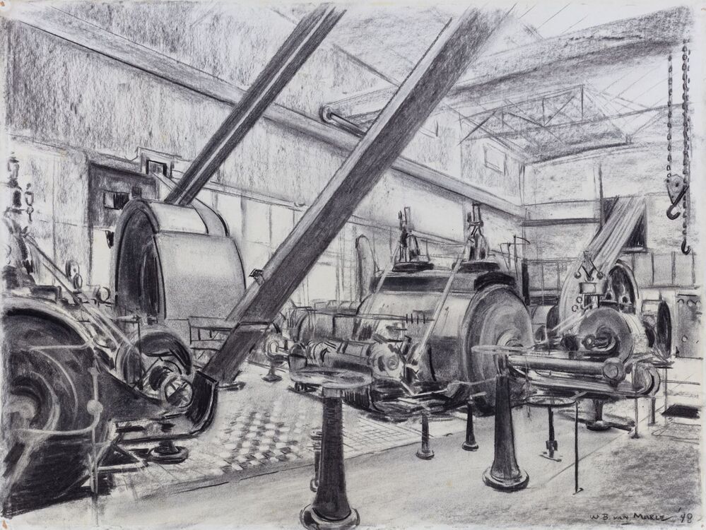 Machinekamer van de aardappelmeelfabriek Scholten te Foxhol