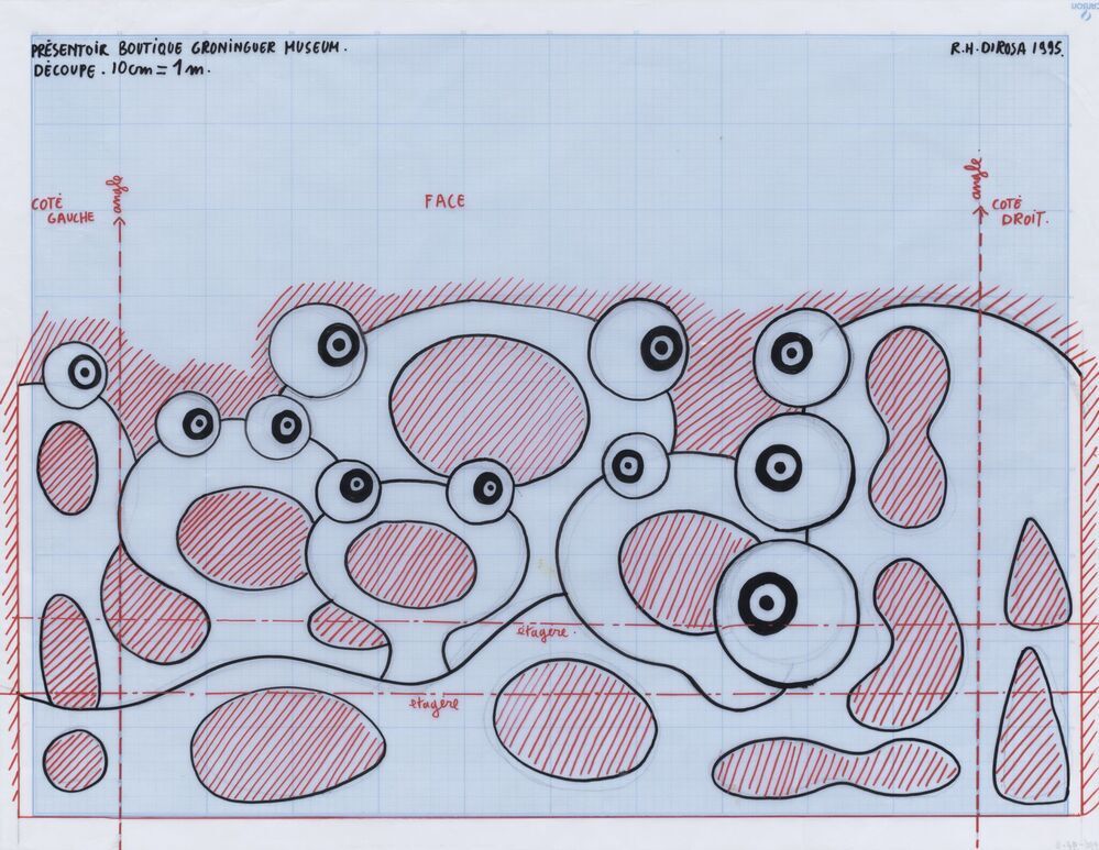 Decoupe 10 cm = 1 m (l.b.) (studie voor Presentoir Boutique Groninger Museum