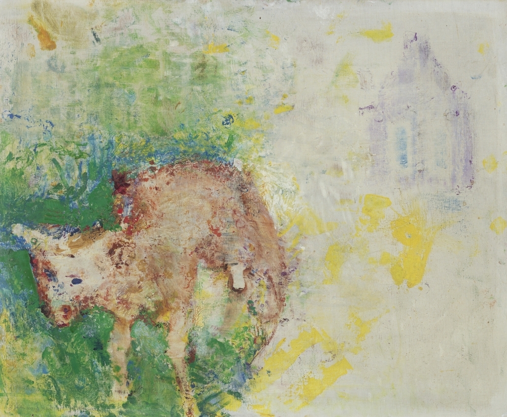 Geziene rode stier en paars huis