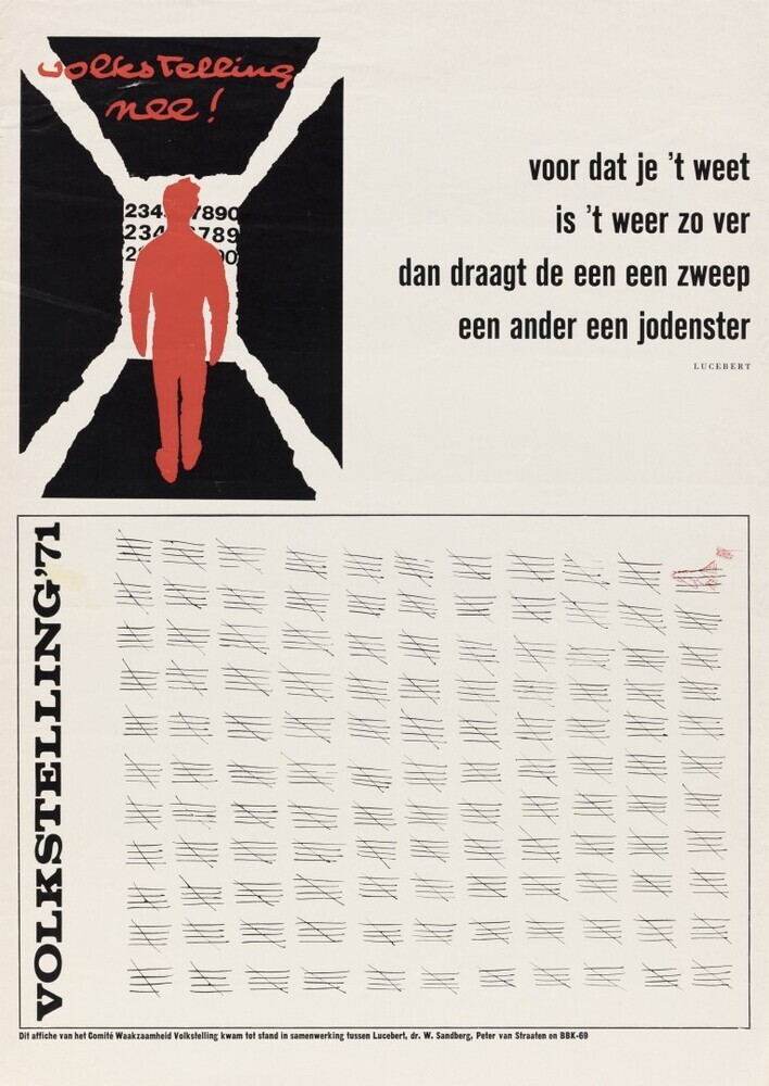 Volkstelling nee! Voor je 't weet is 't weer zo ver dan draagt de een een zweep een ander een jodenster. Volkstelling '71