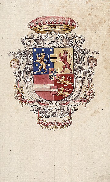 Wapen van Albertine Agnes bij de gratie godes Orangien Furstinne tot Nassauw, Vijanden, Dietz en Spiegelbergh, vrou, Baronesse tot Liesveld Anno 1660