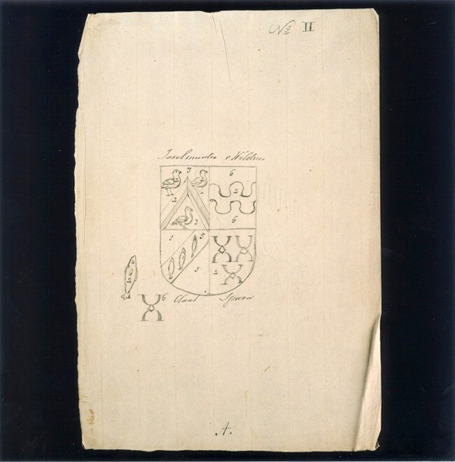 Voorstudie van: Wapen van een dochter van Wigbolt van Isselmuden en Johan van Welderen