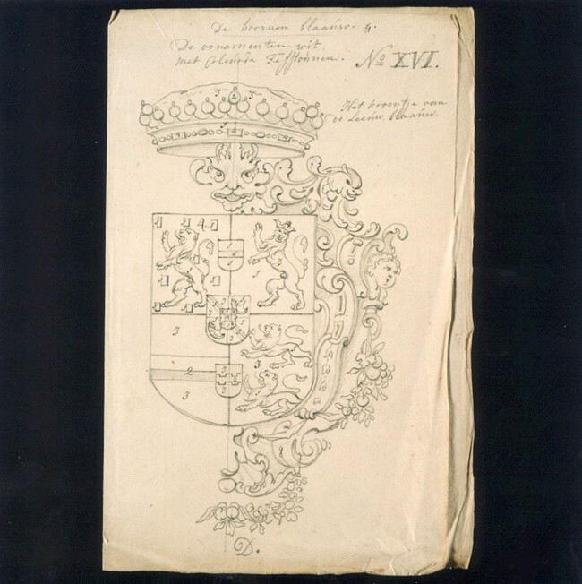 Voorstudie van: Wapen van: Albertine Agnes bij de gratie godes Orangien Furstinne tot Nassauw, Vijanden, Dietz en Spiegelbergh, vrou, Baronesse tot Liesveld Anno 1660