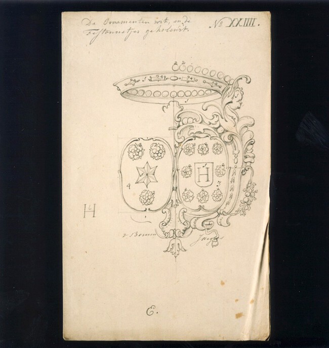 Voorstudie van: Wapen van Teteke Jarges weduwe Onna van Berum wonende op Thedemaborg in Noordwolde