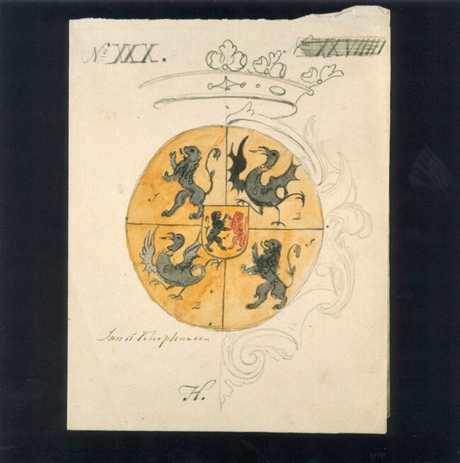 Voorstudie van: Wapen van Haro Caspar van In- en Kniphuisen als heer van Asinga