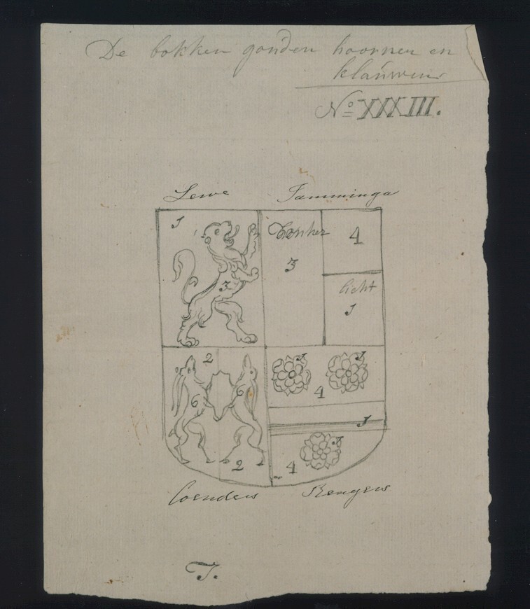 Voorstudie van: Wapen van Evert Joost Lewe van Hansouwe, aanvankelijk jonker in Ludema, later in Aduard