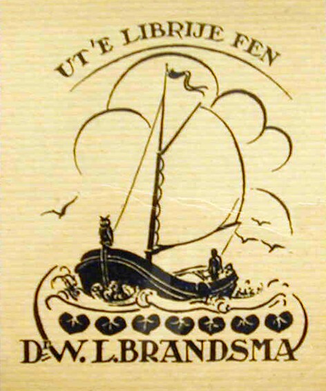Ex-libris ('Ut 'e librije fen') Dr W.L. Brandsma