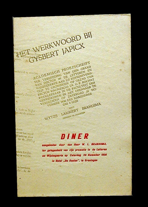 Menukaart promotie W.L. Brandsma, 1936 (G-199)