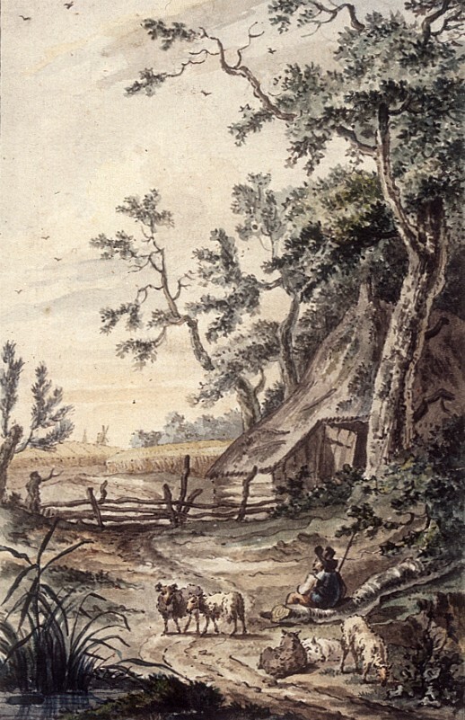 Herder bij schaapskooi