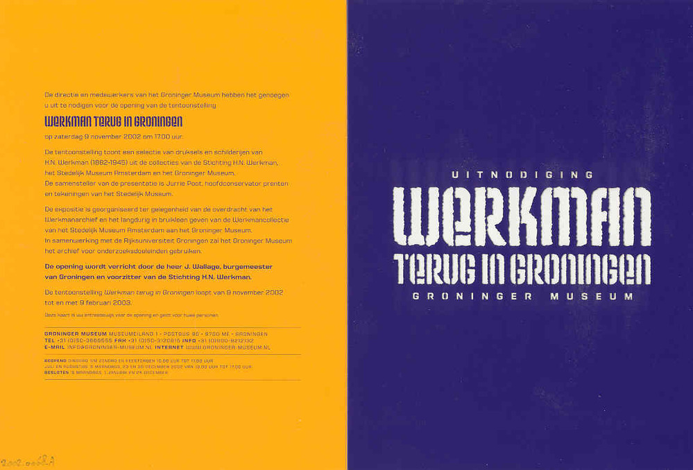 Tentoonstelling in Groninger Museum 9-11-2002 t/m 9-2-2003: Werkman terug in Groningen