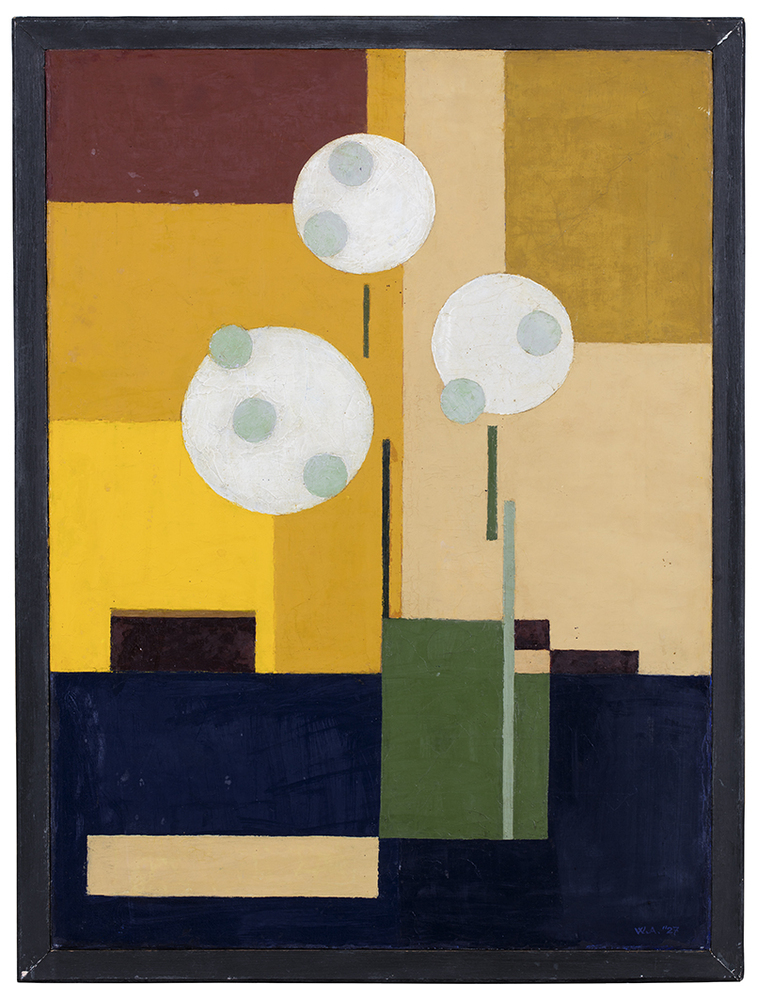 Compositie met drie witte cirkels