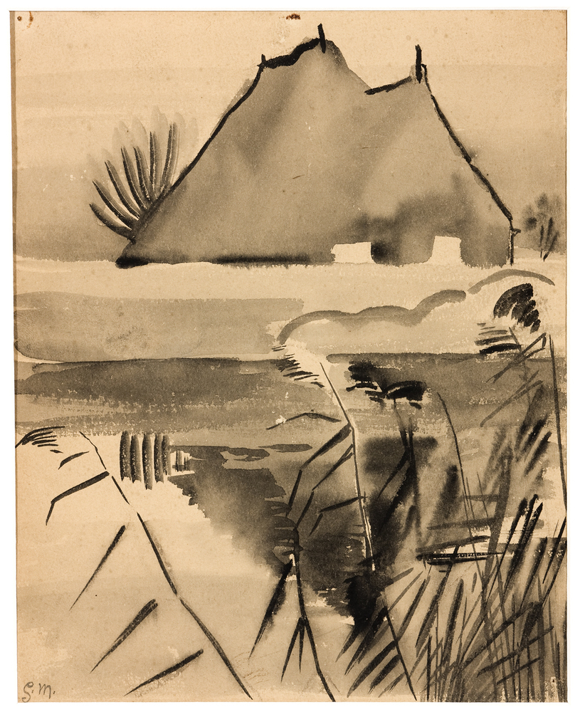 Gestileerd winters landschap met boerderij