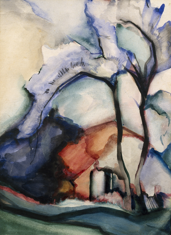 Boerenschuur met bomen