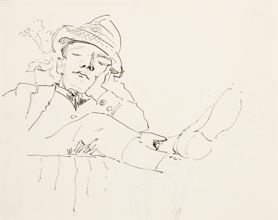 George Martens slapend in een stoel